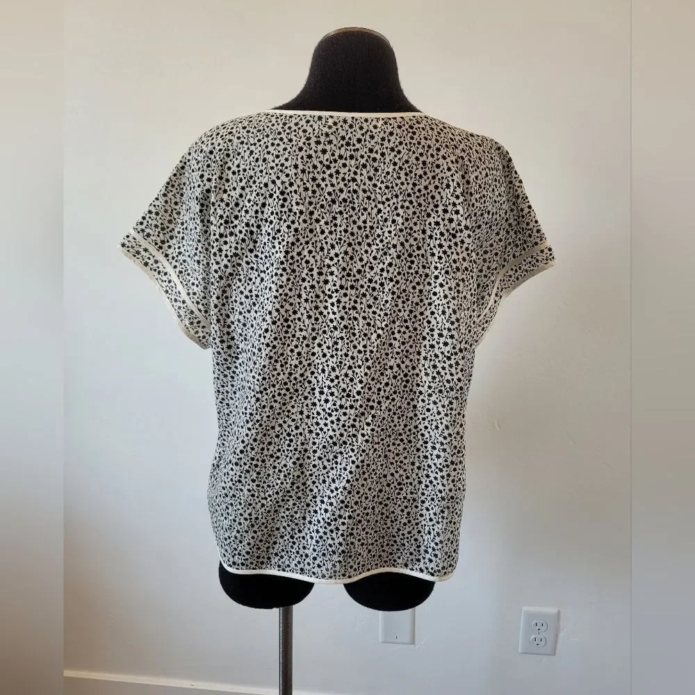 Tory Burch Silk Cotton Blouse Floral Boxy Oversized Summer Lightweight Large